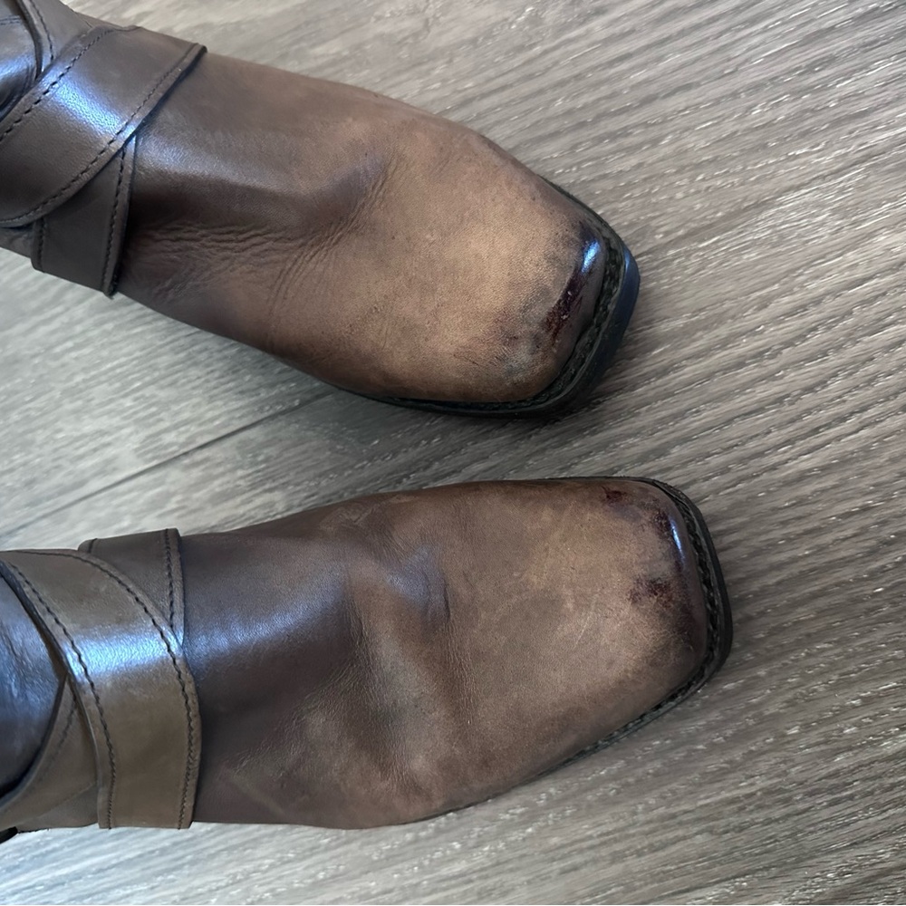 Frye Harness Tall Boots Brown Distressed Leather Women’s 8.5 - Picture 7 of 16